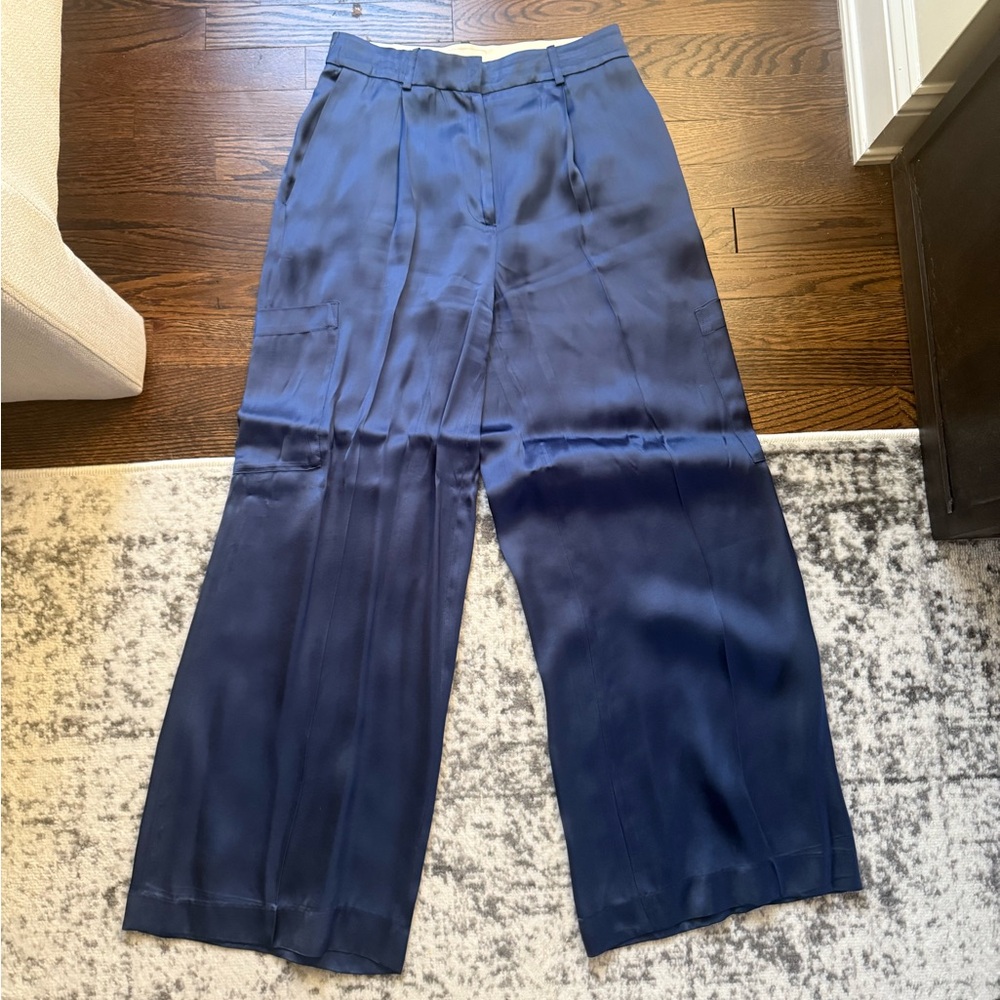 Lou Lou Studio blue satin cargo trousers